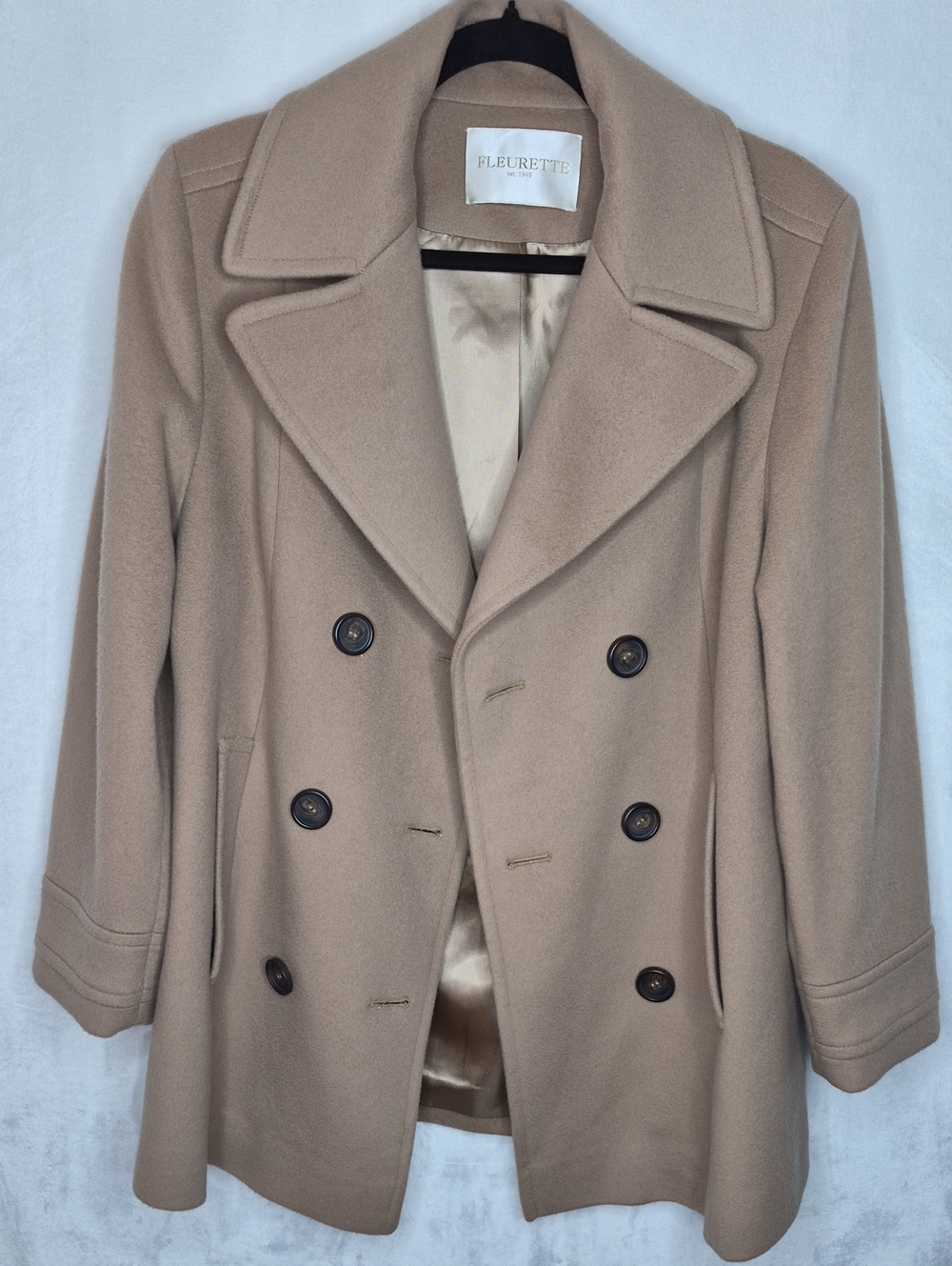 Fleurette Loro Piana Camel 100% Wool Double Breasted Peacoat 14